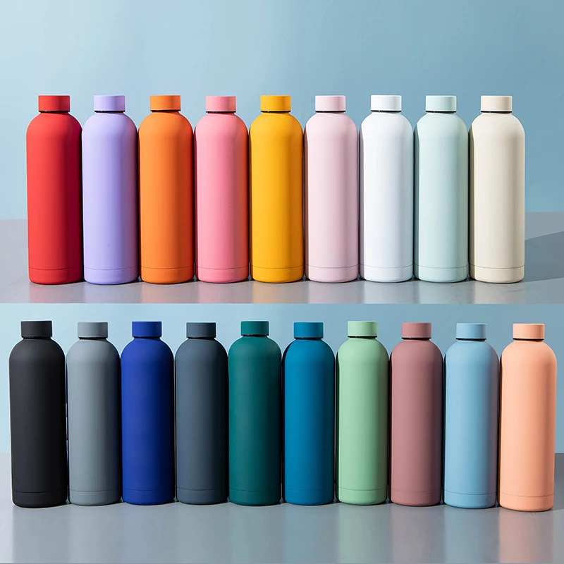 500 ml soft touch sport water bottle small mouth navy blue rubber coating Insulated vacuum flask stainless steel hot sale gift