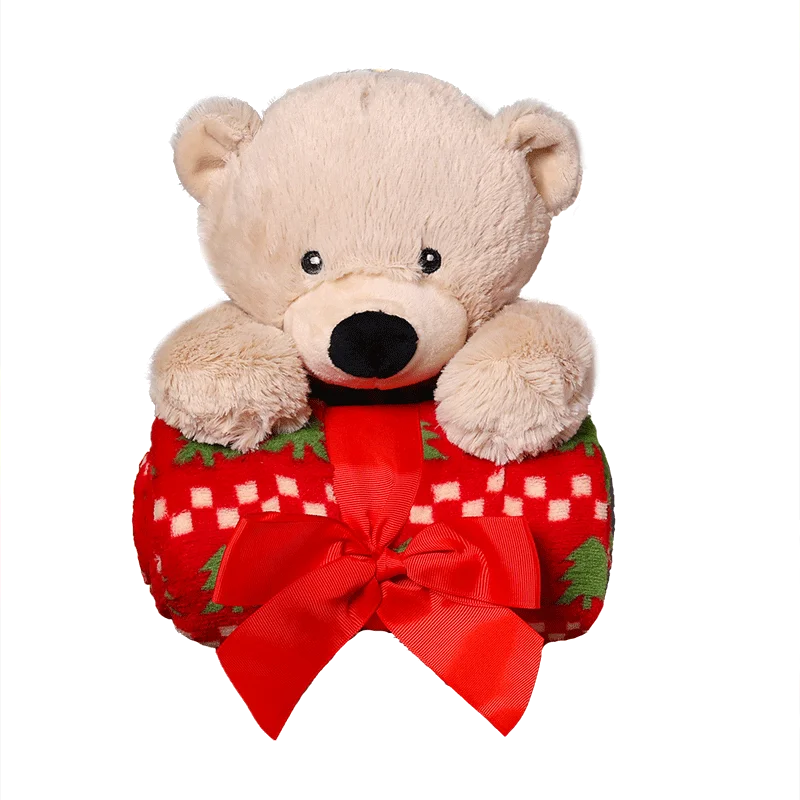 New sunrise custom made soft stuffed plush bear fox elephant bunny chicken panda lion dog rhinoceros doll with rolled up blanket