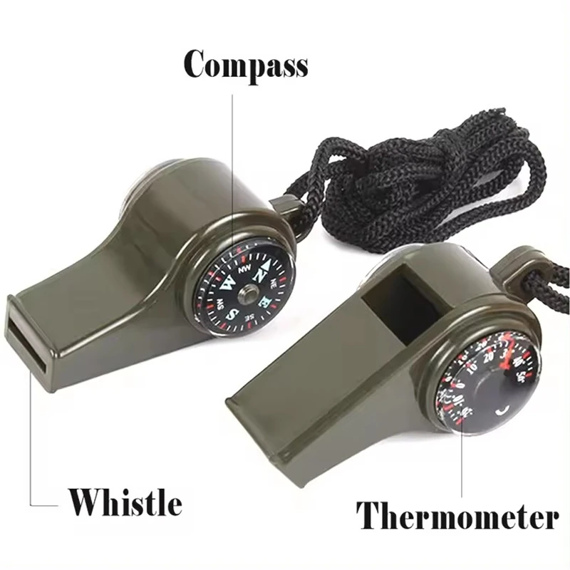 Wholesale Customized Logo Multifunction 3-in-1 Emergency Survival Acme Whistle Pocket Compass Portable Thermometer