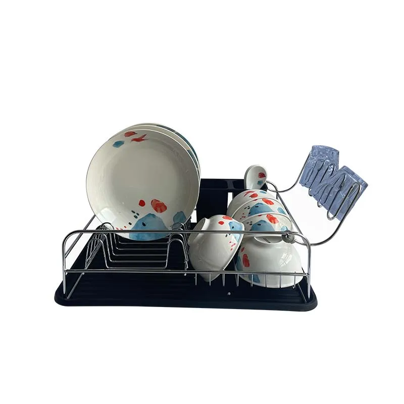 Europe Small Size Household Kitchen Dish And Bowl Storage Drainer Dish Rack Chrome Wire Dish Drain Rack With Drip Tray