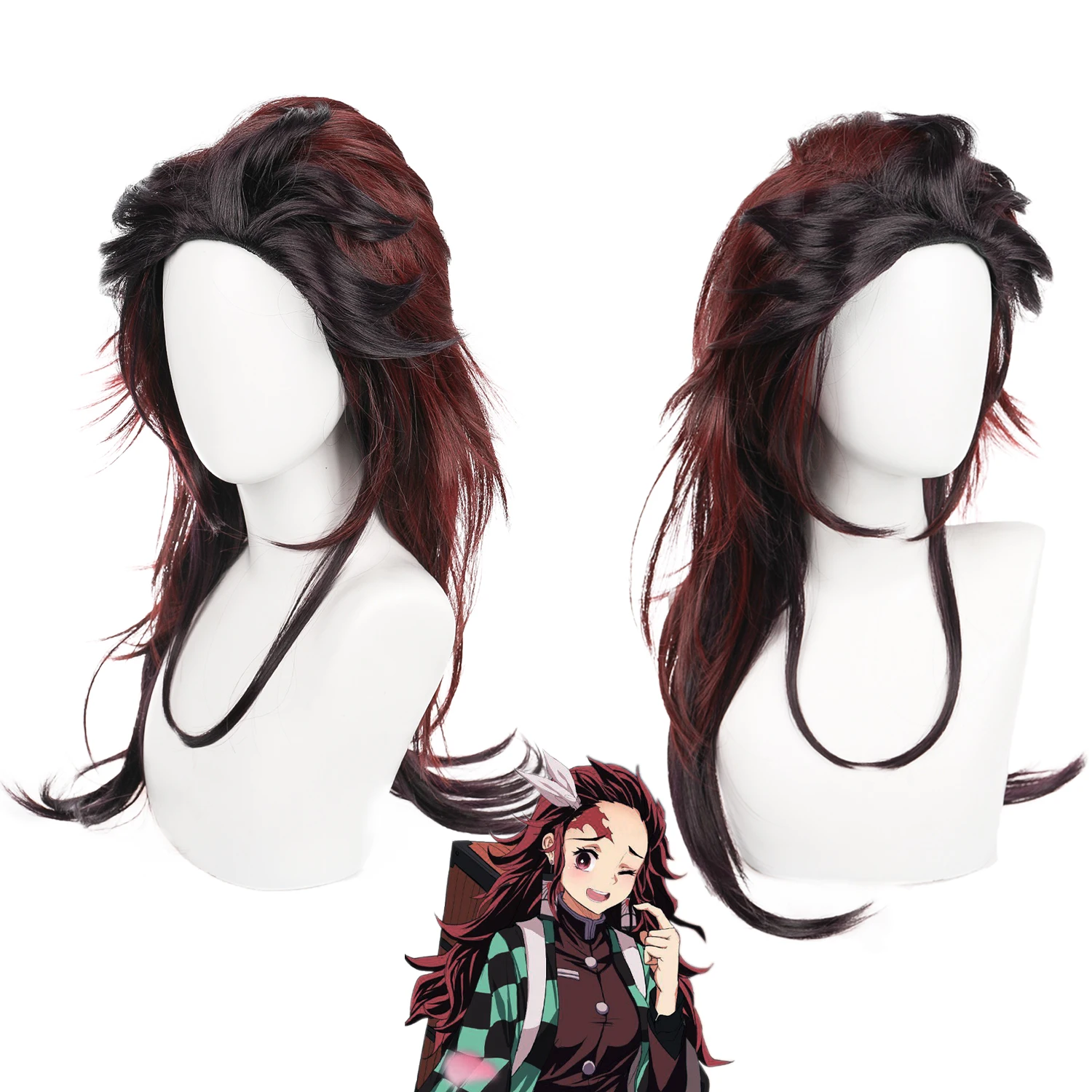 
 Длинный женский парик Kamado Tanjirou, Маленький коричневый волнистый парик из химического волокна для косплея, вечеринки  