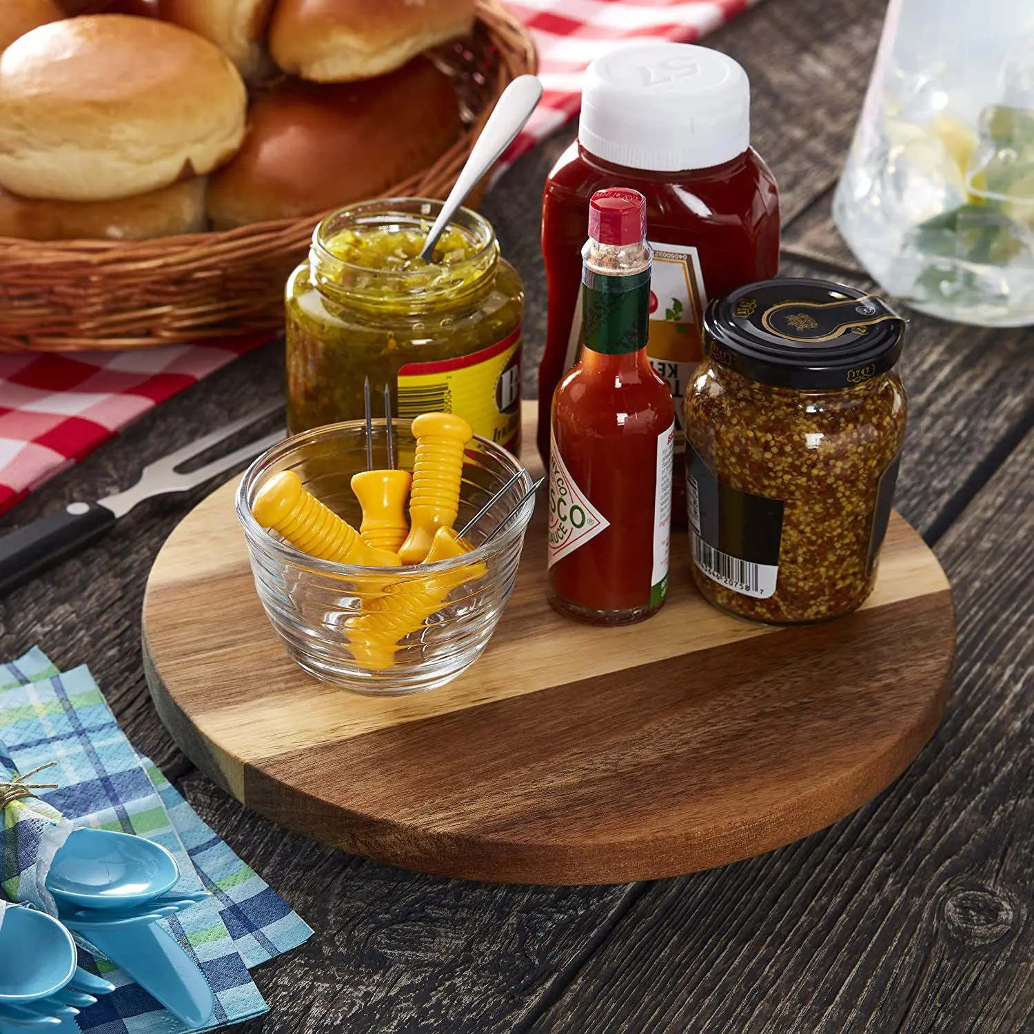 GREENSIDE Creative Spinning Turntable bamboo lazy susan wood storage container Cabinet Organizer