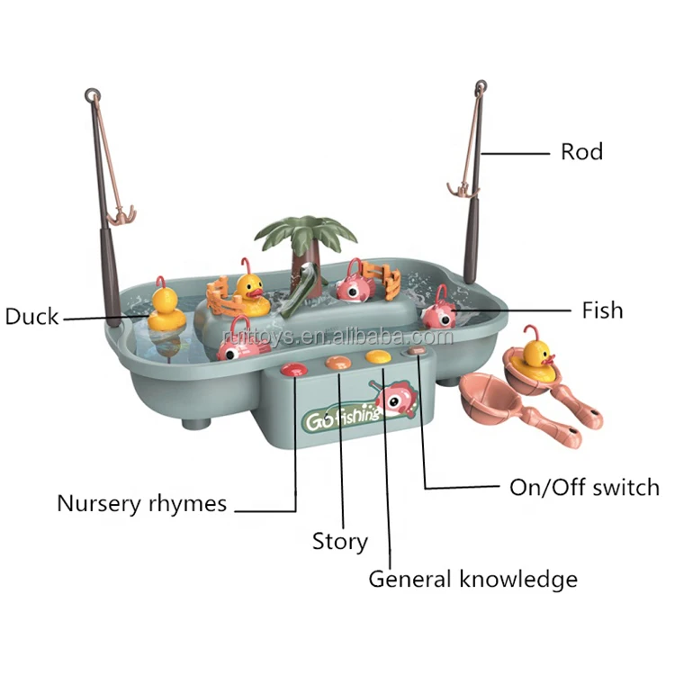 Children Summer Water Play Fishing Duck Spin Electric Musical Fishing Game Toy Set