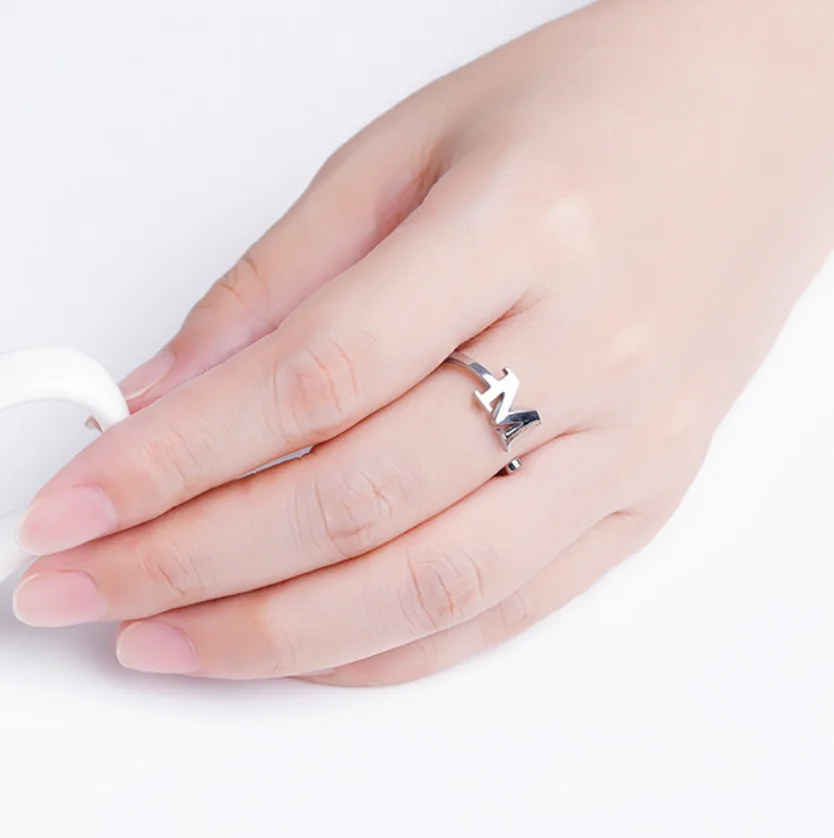 Custom Simple Design Women Stainless Steel Initial Alphabet Letter M Ring