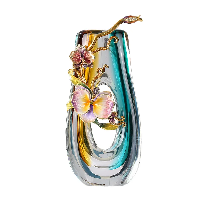 Factory wholesale hand-painted enamel color living room porch office ornaments glazed metal handicraft vase