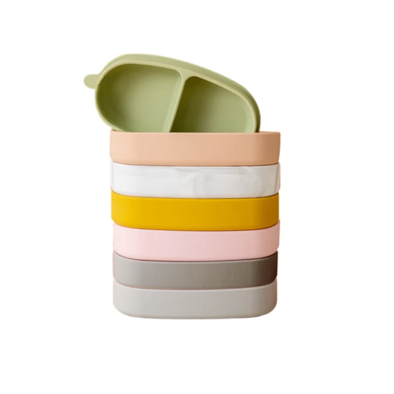 Anti-Slip Silicone Baby Feed Training Bowl Tray with Cutlery, Food Divider Taste Suction Plate with Spoon Fork For Travel