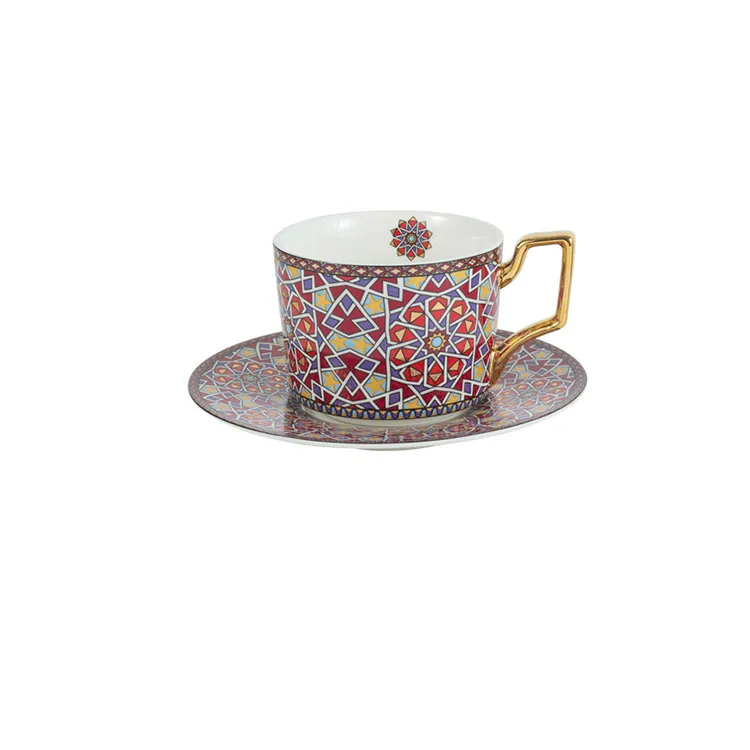 2023 Hot sale European Light Luxury Coffee Cup and Saucer Set Moroccan Style Cup Ins Afternoon Tea Sets