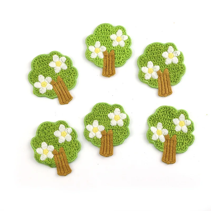 2024 Custom cute Cartoon tree crochet fabric iron on patches  for kids clothing DIY accessories