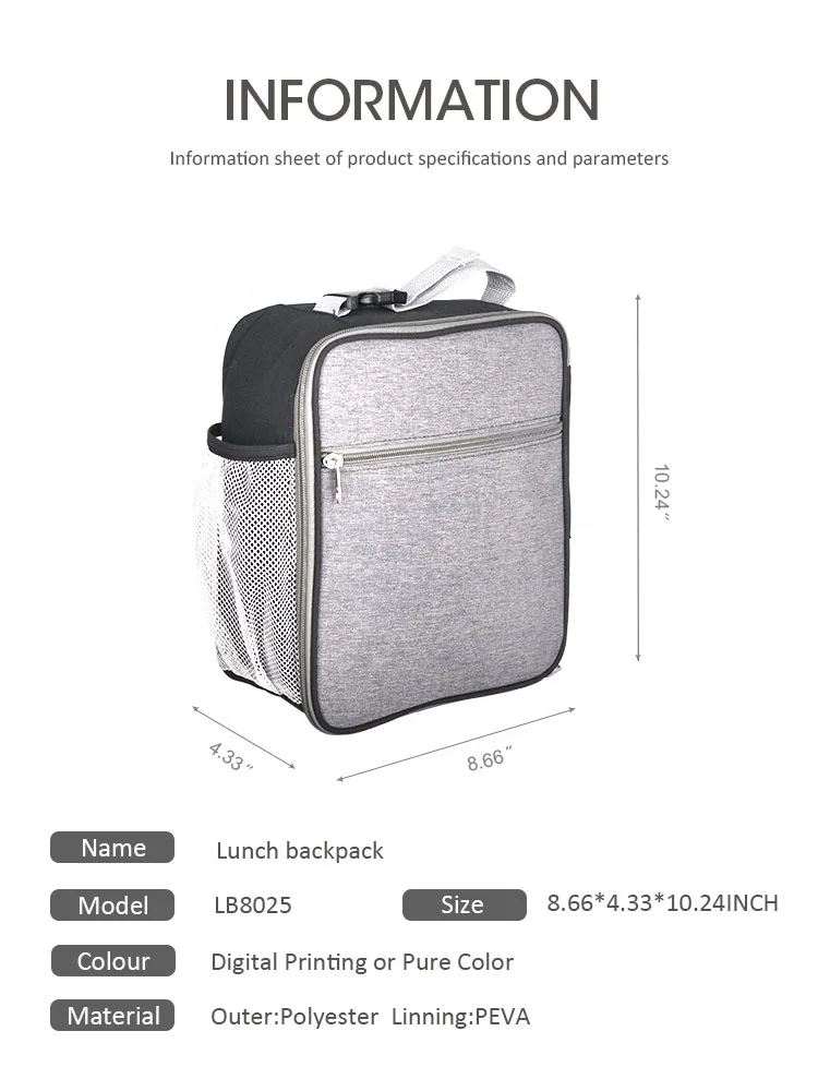 
Hot Sales Eco Friendly Custom Insulated Polyester Lunch Bag For Man 