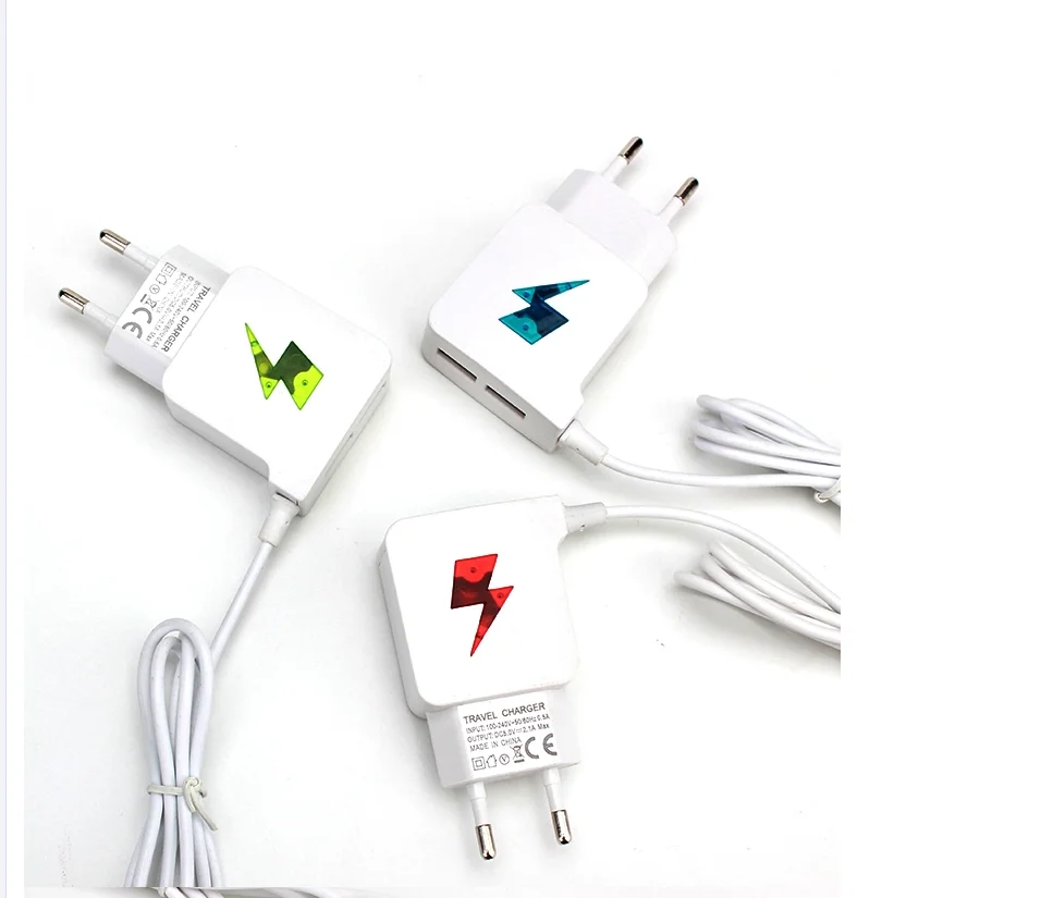 
Professional 2 USB travel adapter mobile phone charger V8 micro usb TYPE-C IOS with cable flash LED light 