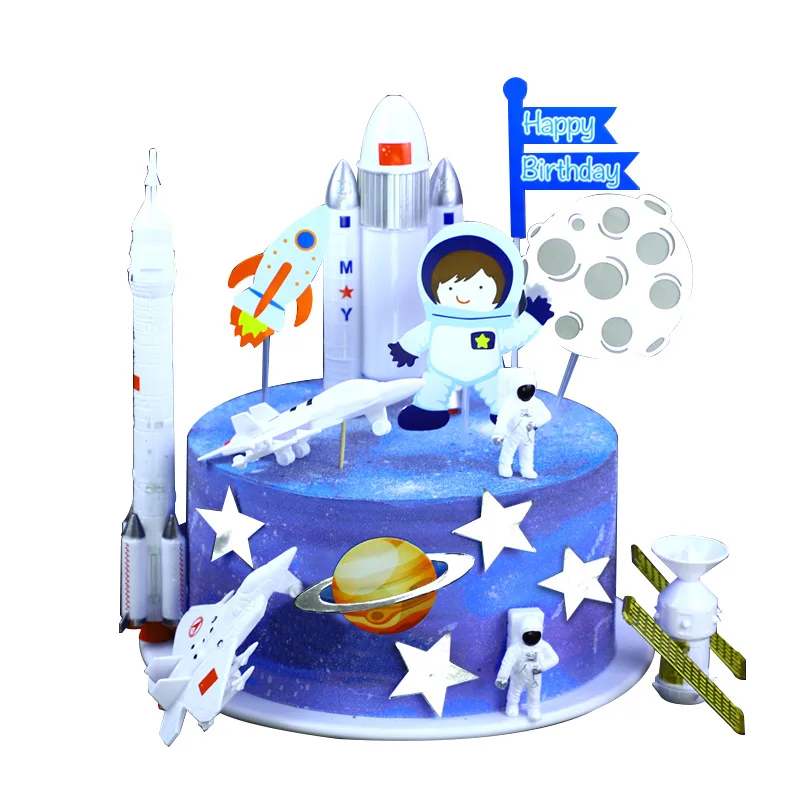 Astronaut Birthday Cake Topper The New Travel Space Theme astronauta Rocket Spaceship Toy Ornaments Cake DecorationBoy Best Gift