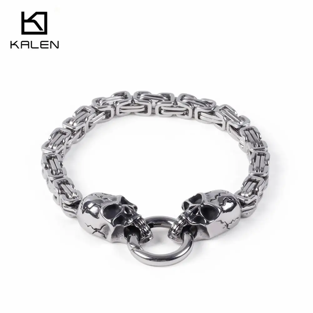 KALEN Stainless Steel Silver Skeleton Charm Bracelets For Men