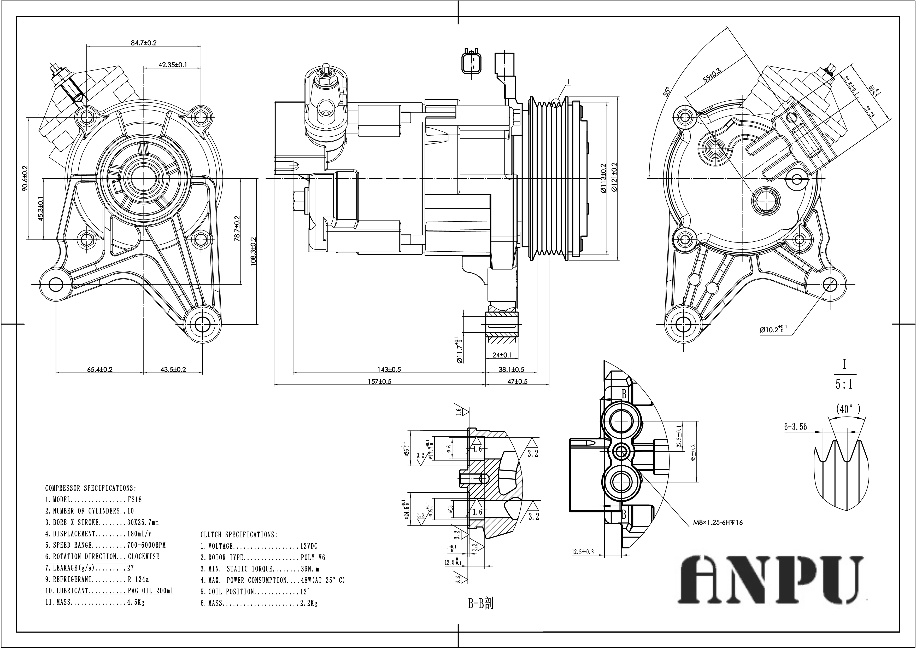 china manufacture ac air compressor fs18 ac compressor for 2008-2009 Saturn Vue  6PK 120MM 68195