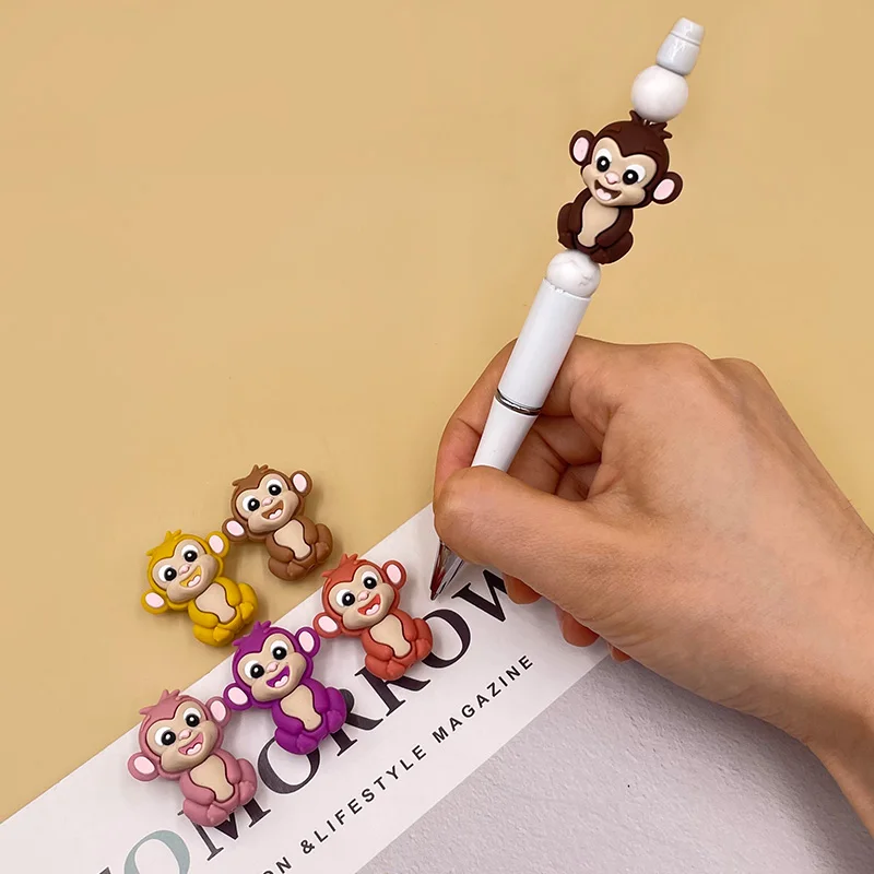 Hot Sale Food Grade DIY Beadabl Pens Cartoon Animal Monkey Wholesale 3d Silicone Focal Beads
