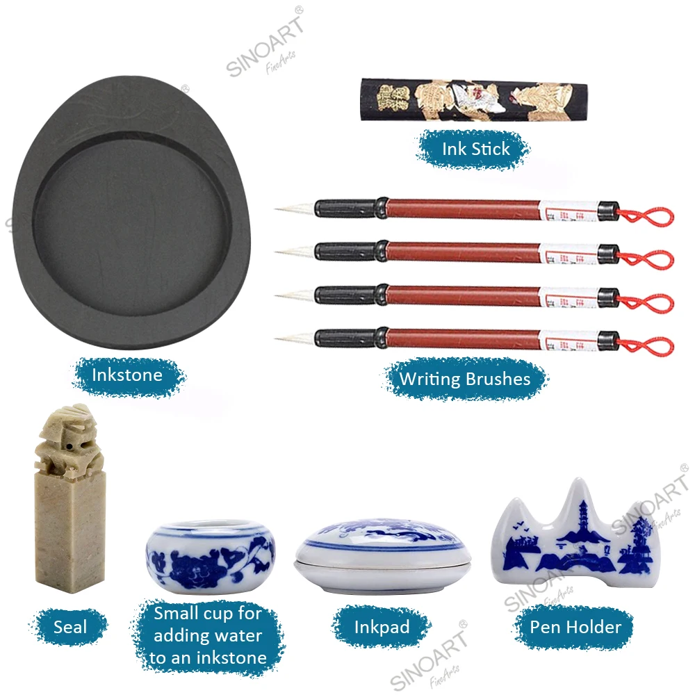 SINOART Customizable Chinese Calligraphy Set 3 gift box packages Chinese Calligraphy Brush for Four treasures of study