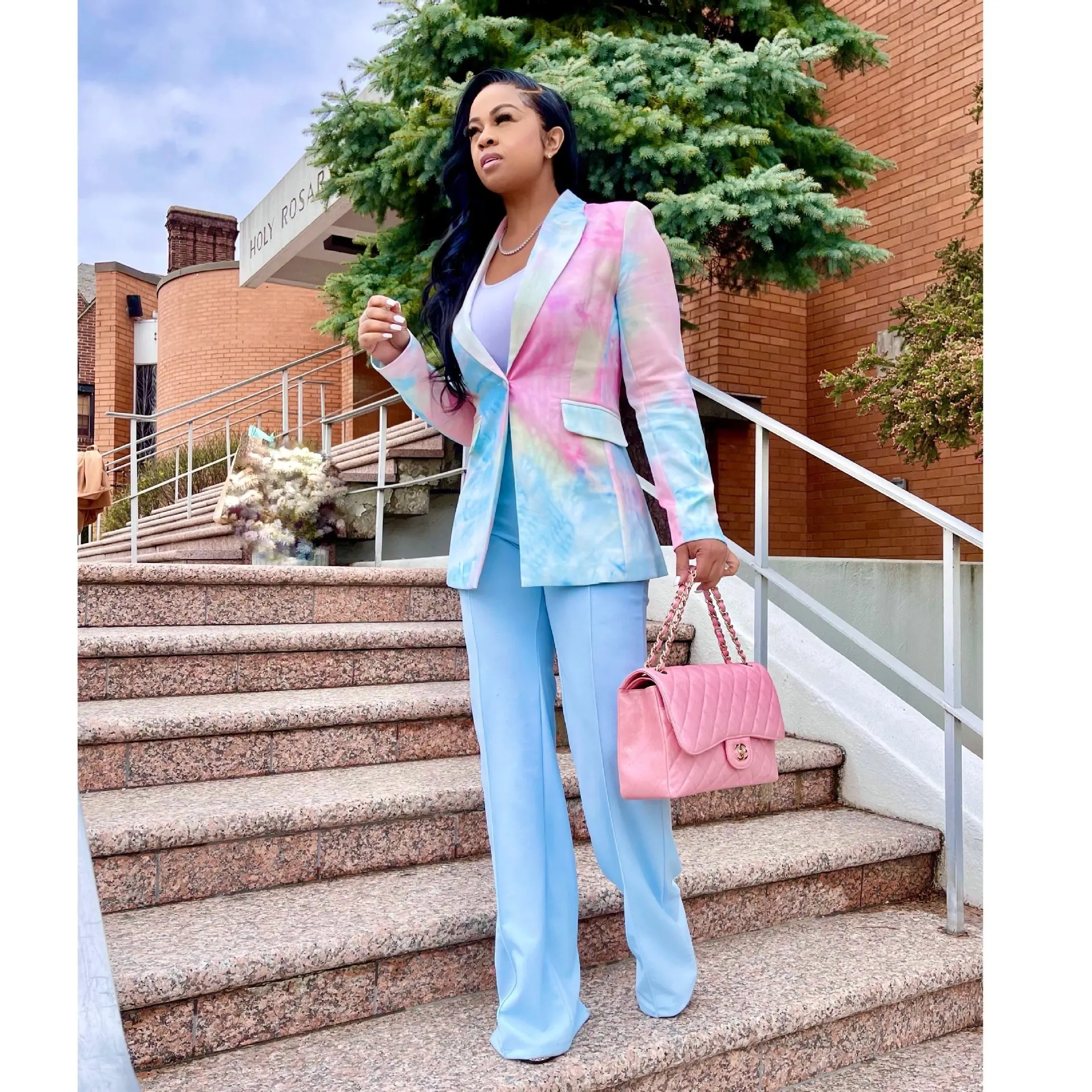 Factory in China fashion tie dye long sleeve blazer suit for women lady 2021