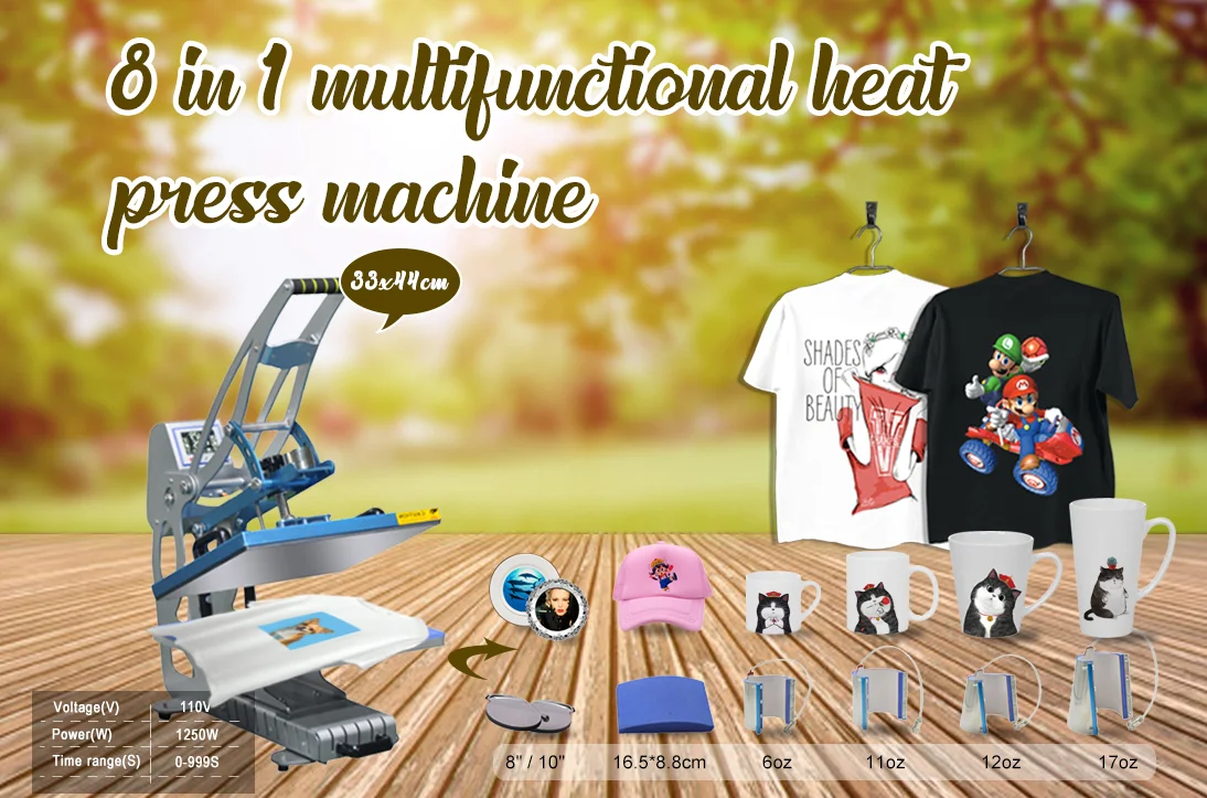 5 in 1 combo Semi - Auto Open Hat heat Press Machine 550W From China