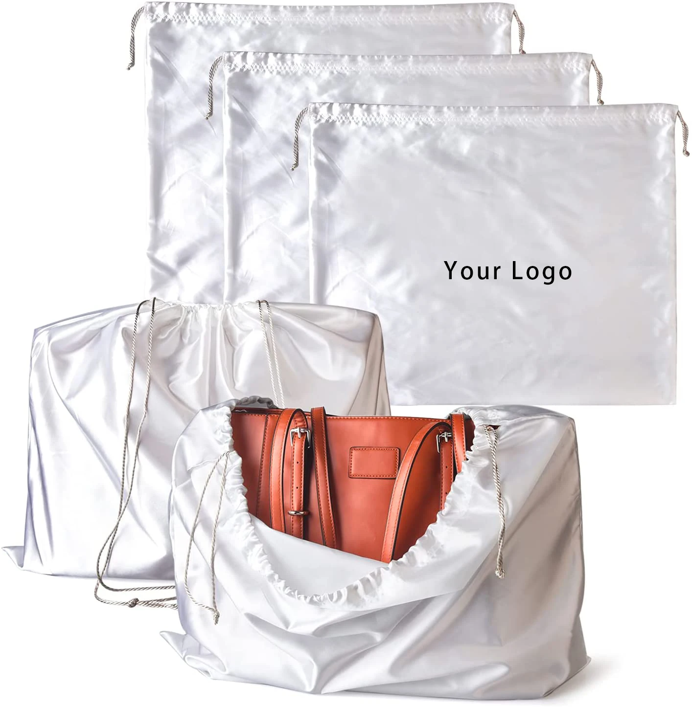 factory custom Silk Dustproof satin Drawstring Bag /custom logo white large satin Storage dust bag for Handbag Purse Shoes Boots