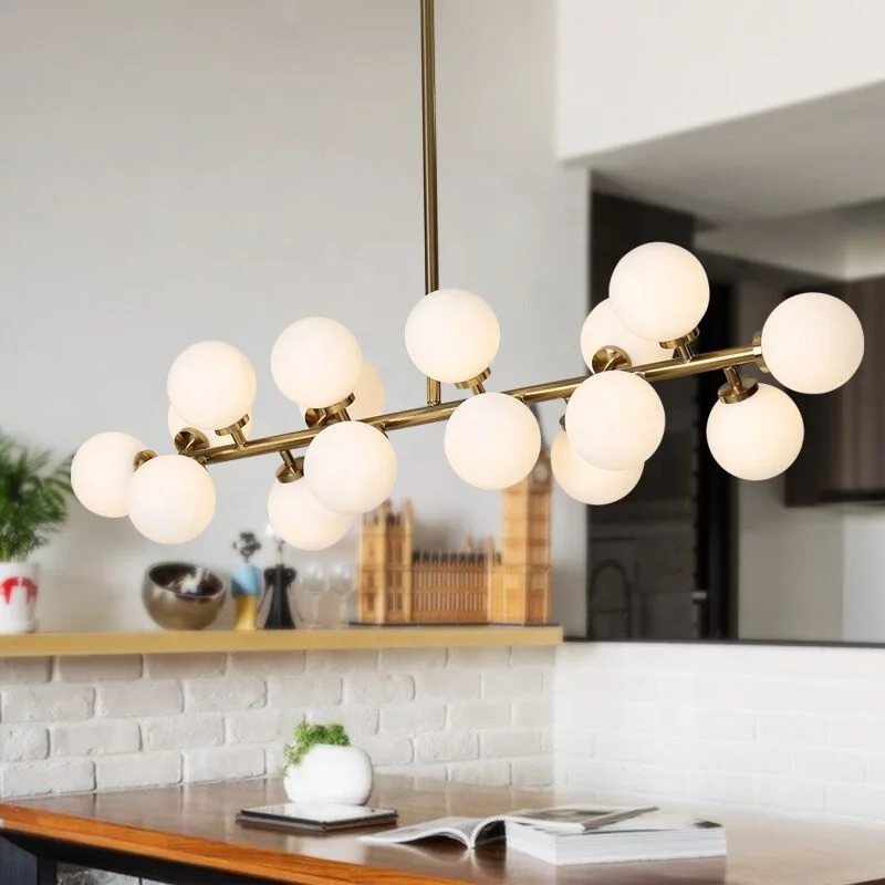 G4 16 Lights Glass Chandelier Luxury Lighting Modern Brass Metal Globe Ball Frosted Glass Ball Dining Room Hanging Pendant Light