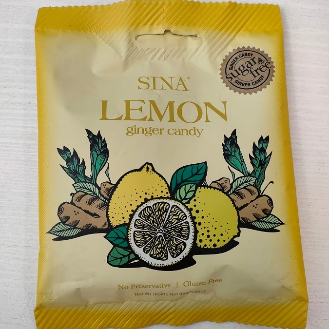 SINA 36g  Sugar Free Healthy Lemon Flavor Ginger Candy  Indonesia Soft Ginger Chew  Top Brand Candy Making Factory