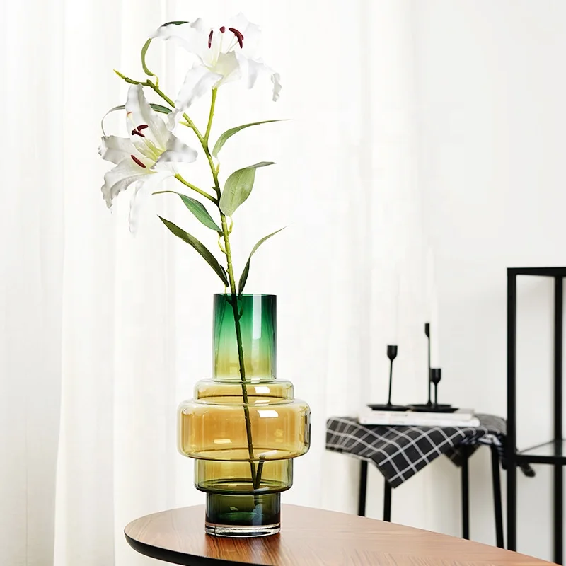 
Simple Hydroponic Home Colorful Clear Yellow Green Flower Glass Vase Craft 