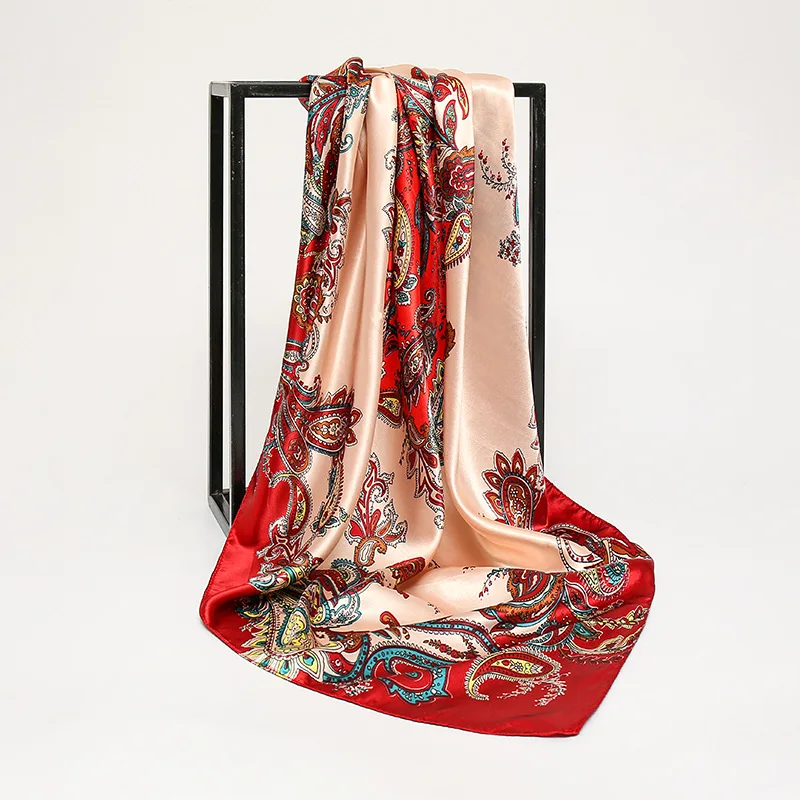 Chinese Silk Scarf for Women Floral Printed Square Custom Silk Scarves Female