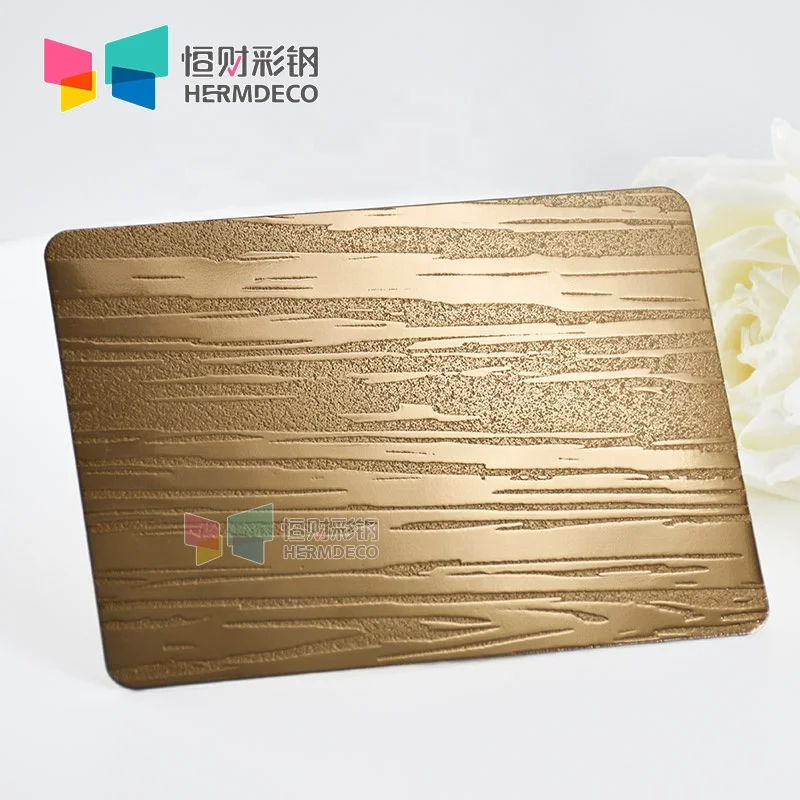 AISI 304 304l 1.0mm pvd coating embossed gold color stainless steel sheet