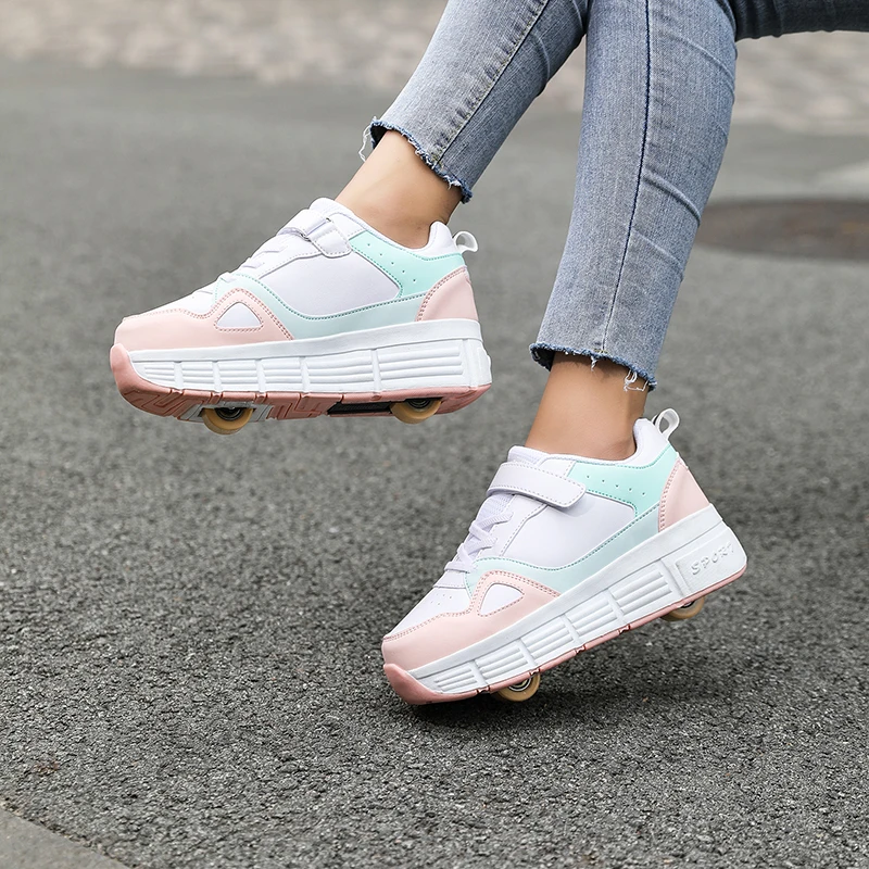 Hot-selling Elementary Fitness Freestyle Boys Girls Roller Shoes With Retractable Wheels Mesh Sports TPR sole Kids Roller Shoes