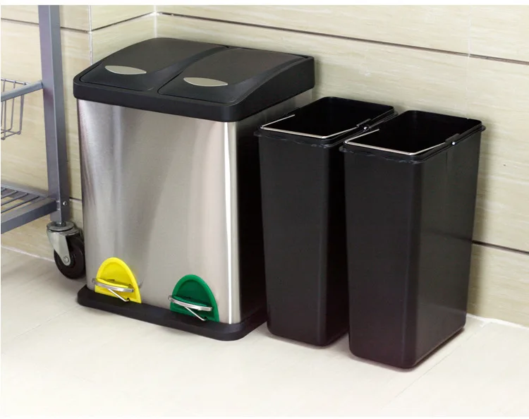 36L double barrel family community classification pedal outdoor Hotel 410 stainless steel trash can