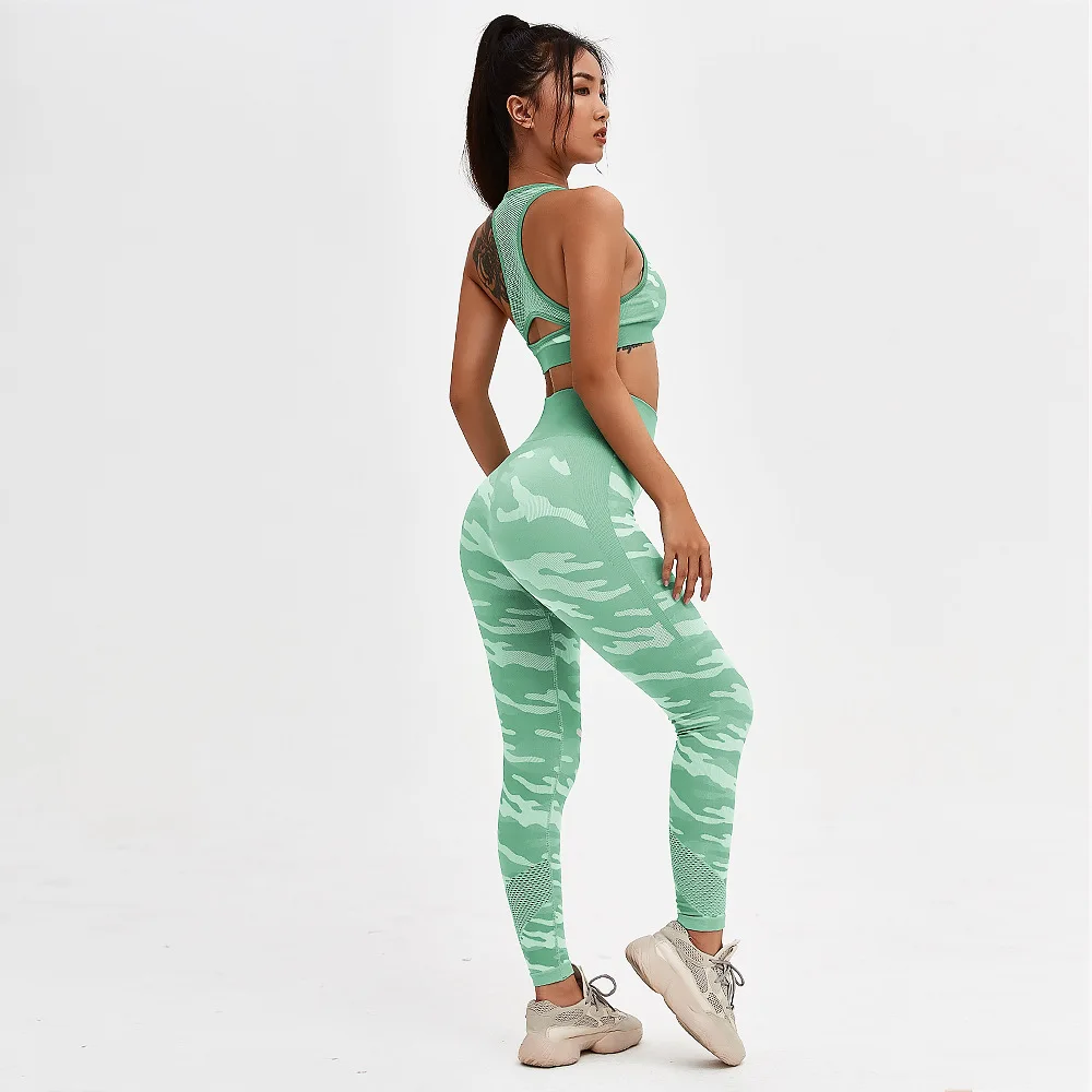2020  Summer New Coming Women Seamless Workout Gym camouflage Set Fitness Wear Outdoor Set