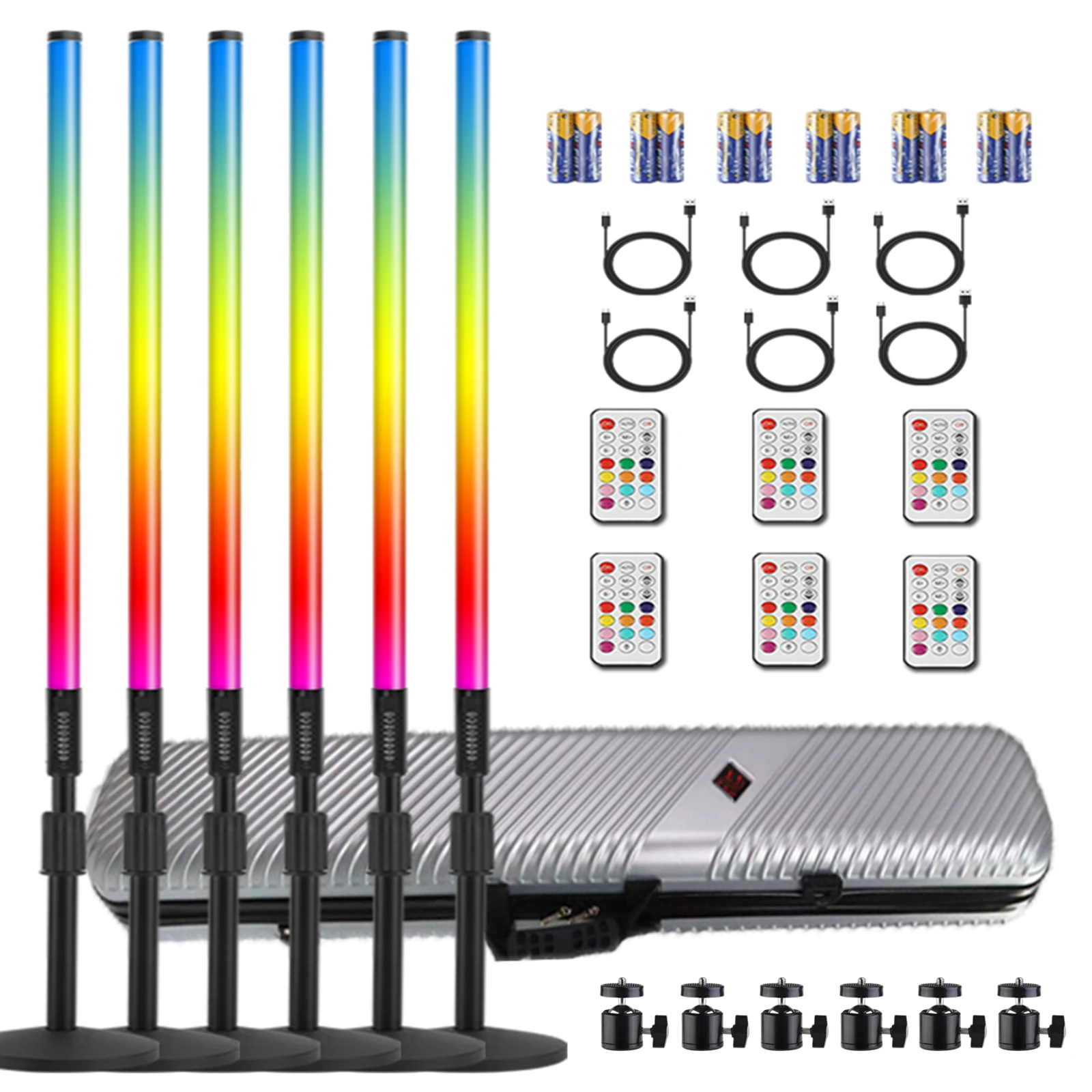 ZDMDRGB USA in stock 6Sets 4ft 4800mAh Battery RGB LED Tube Light Bar Stand with Case for Video Studio DJ Party Stage Lighting