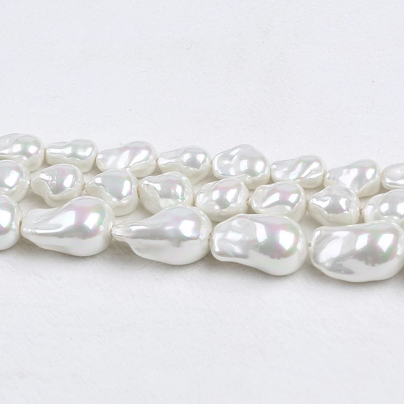 Hot sale Natural White 10*15mm/15*22mm/12*15mm Large Baroque Shape Shell Loose Pearl Strand