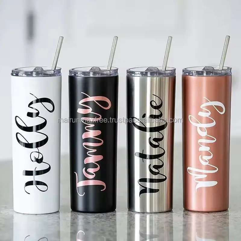 US Warehouse Stainless Steel Insulated Sublimation Mugs 20 Oz Skinny Blank Sublimation Tumblers with straw and lids
