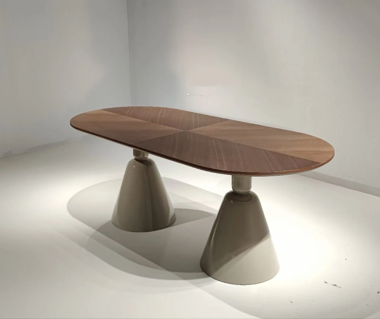 High quality customized size color wood table restaurant furniture wooden tables curved base wooden table