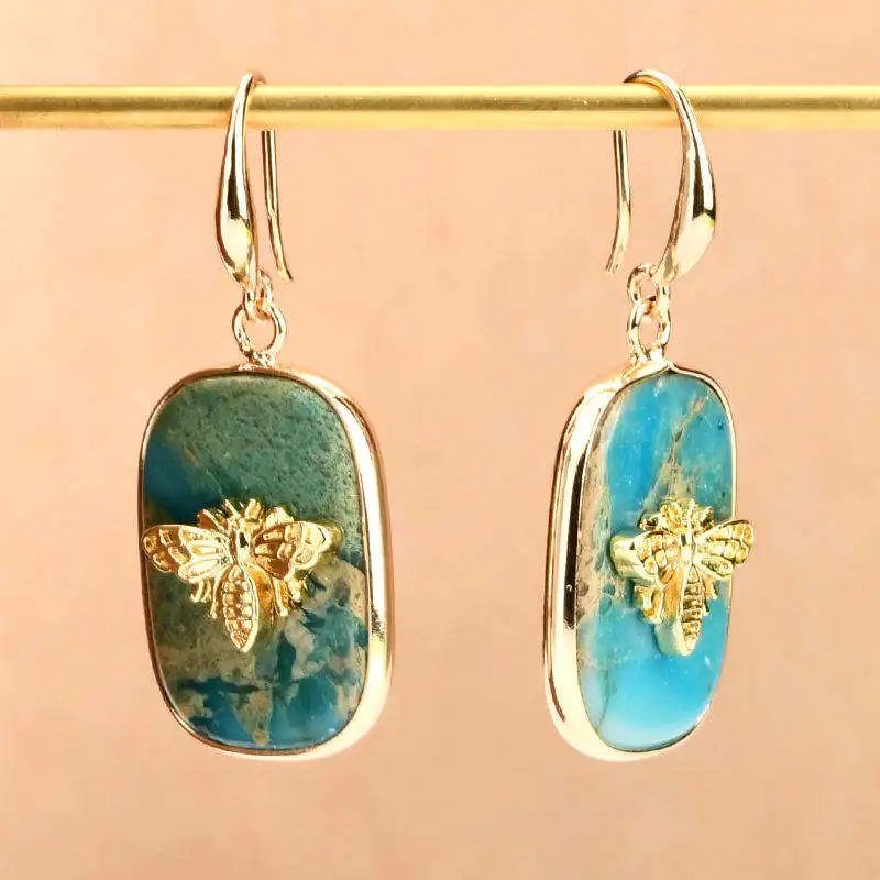 Factory Offer Gemstone Dangle Earring Fashion Trendy Jewelry Bee Charm Gem Stone Earring