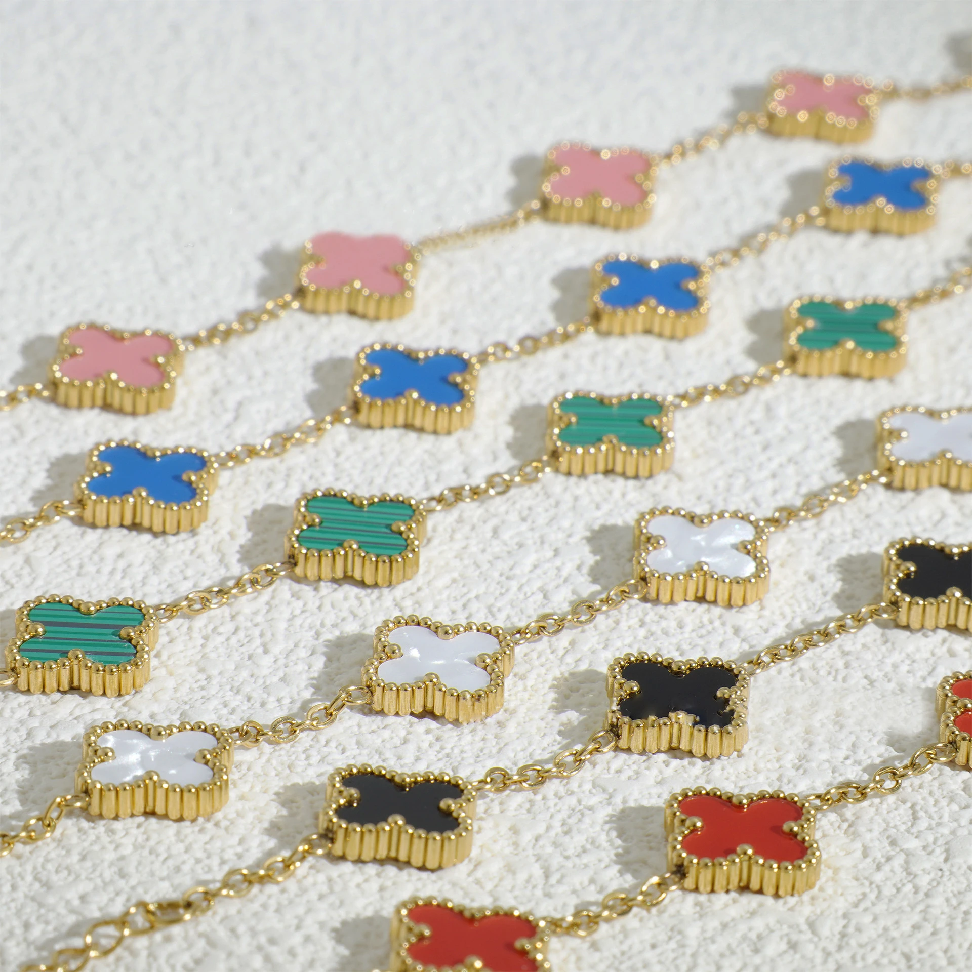 Classic 13mm Double Side Four Leaf Clover Flower Chain Bracelets Stainless Steel 18K Gold Silver 4 Clover Bracelet