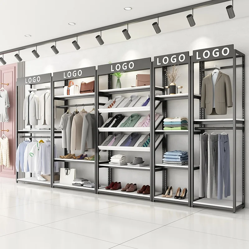 customized logo popular fashion stainless steel clothing men suit clothing store interior design store for man suit display stan