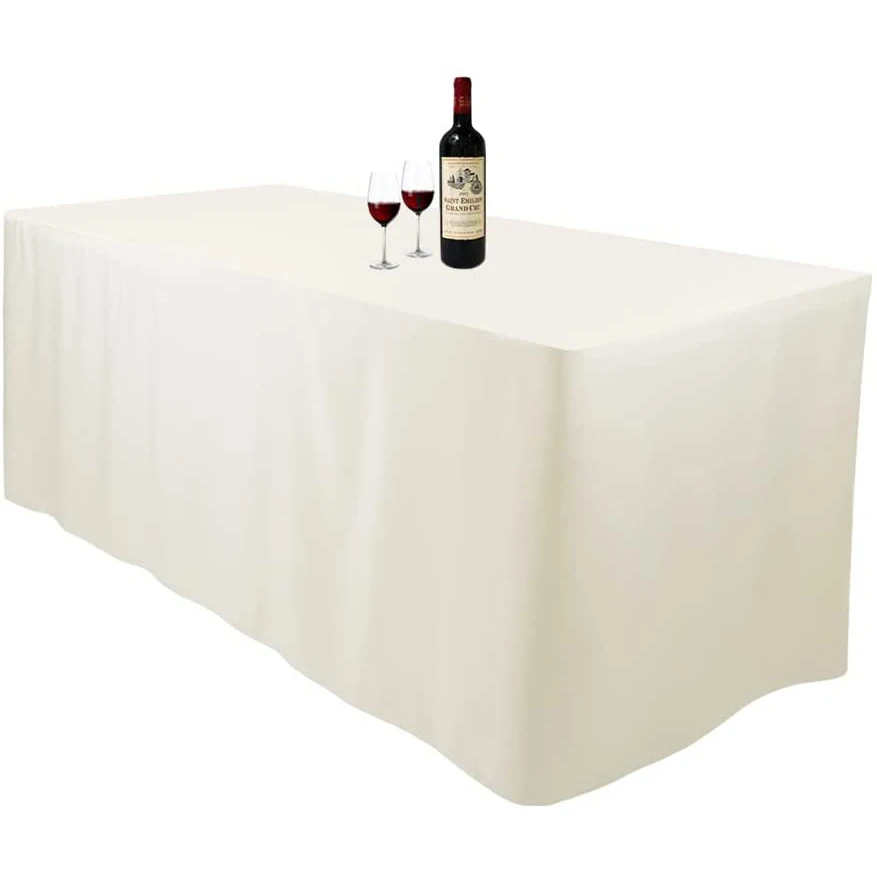 Black Fitted Rectangle Table Cloth for 6 Foot Table in Washable Polyester Buffet 6FT Fitted Tablecloth