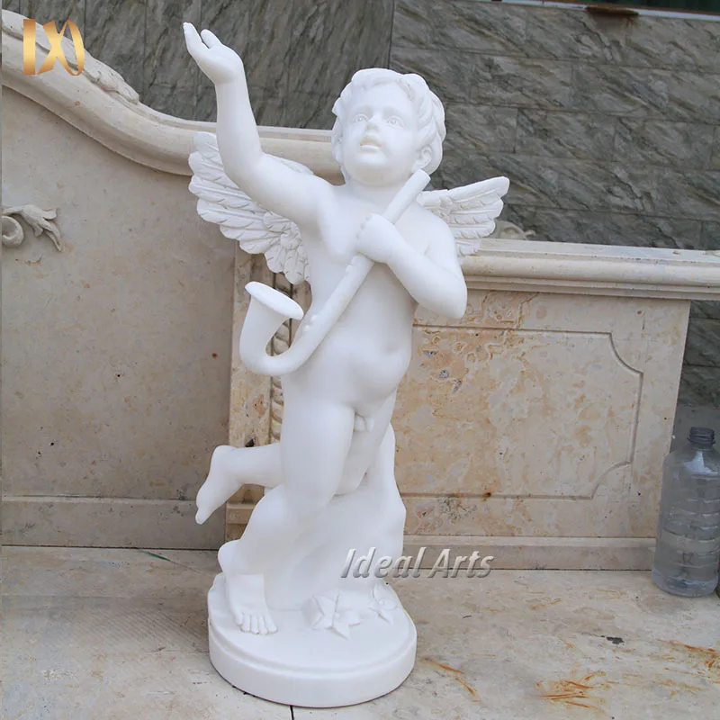Factory Direct Hand Carving Natural Marble Cupid Beautiful Nude Little Angel Figure Statue