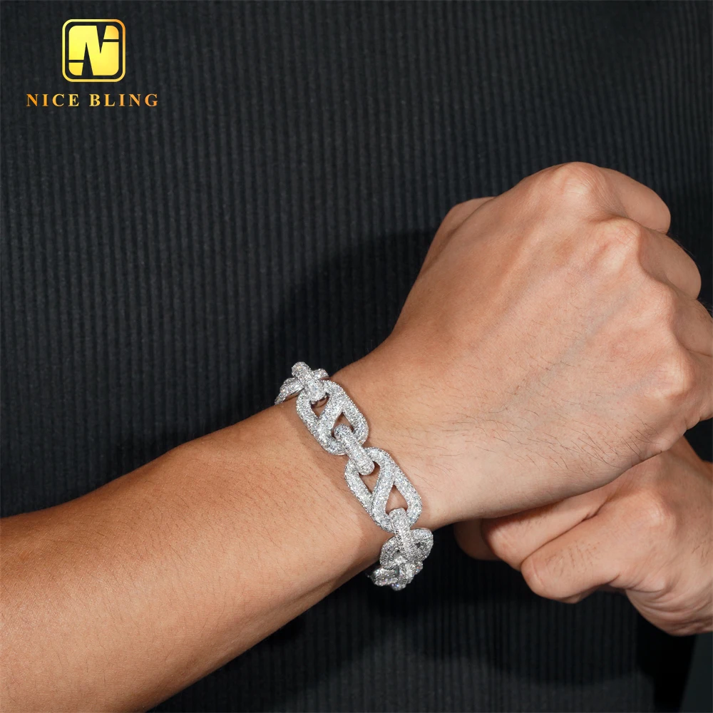 New style Hip Hop Rapper Style 15mm Fully Iced Out 925 Silver Mens Moissanite Infinity Cuban Link Bracelet