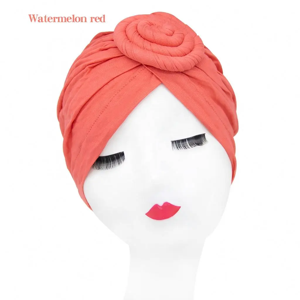 New Fashion Women Cotton Print African Turban Flower Knot Pre-Tied Bonnet Beanie Headwrap Hat