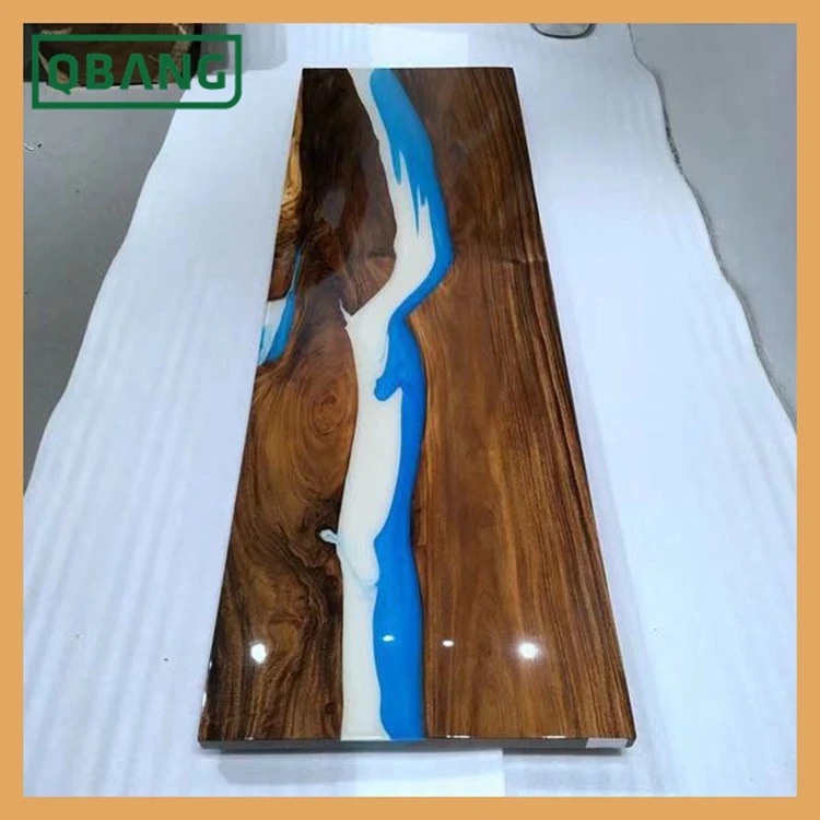 blue live edge river resin wooden dinning coffee table