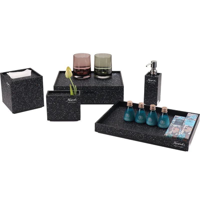 Hotel Supplies Manufacturer Convenience Tray Newest Modern Black Hotel Balfour Resin Bathroom Set