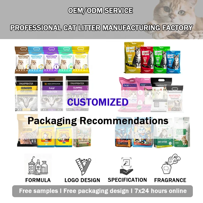 Dust Free Samples Natural OEM Easy Clean Pet Bentonite Cats Litter Sand for 20 kg Deodorizing Fast Clumping Cat