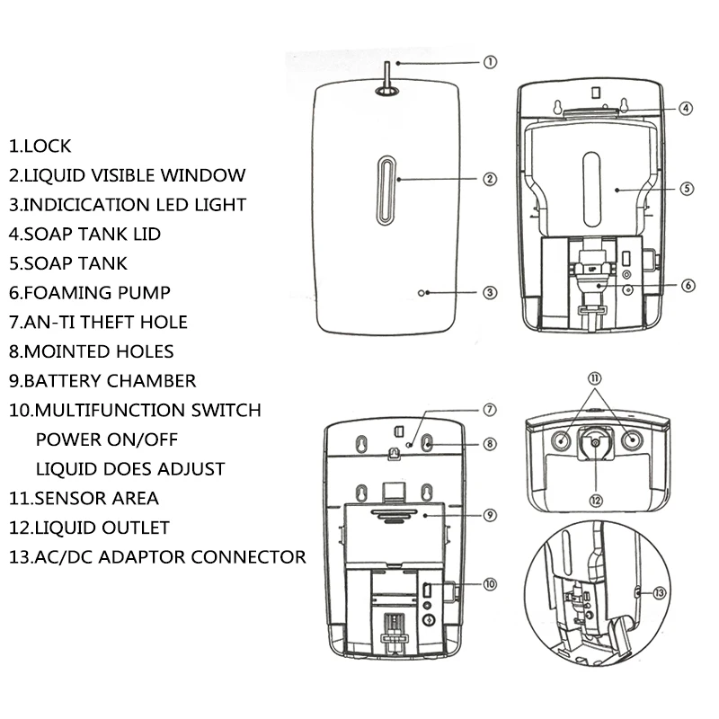 ABS touchless wall mounted sensor foam automatic soap dispenser