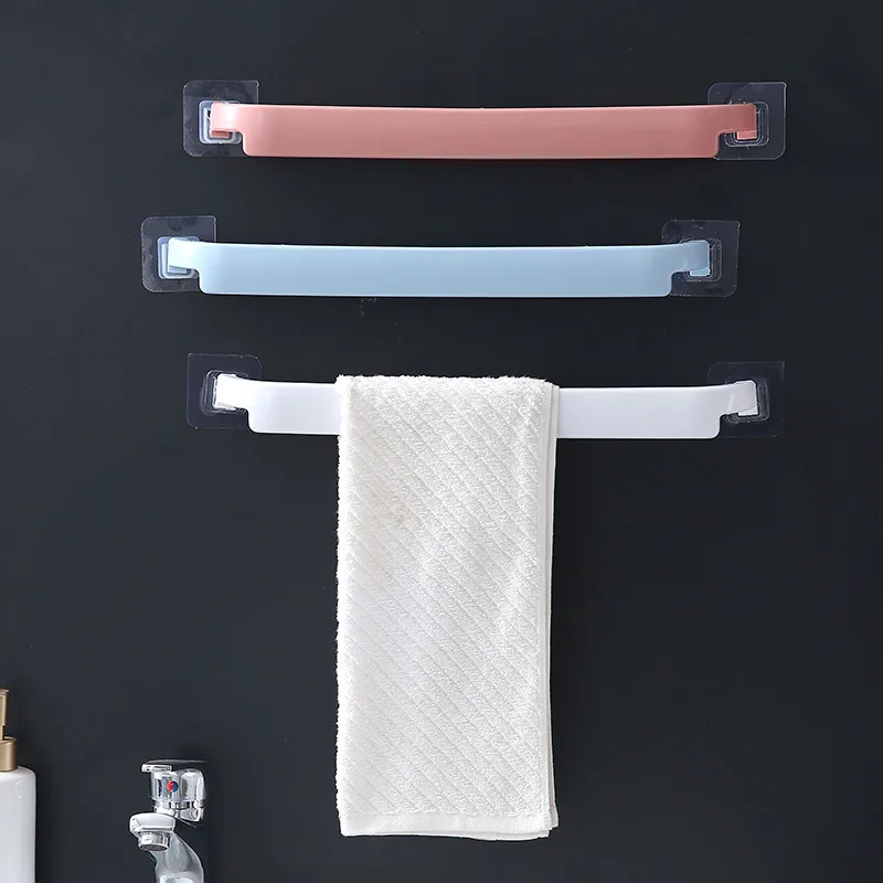 Towel Holder Self-adhesive Bathroom Towels Rack Washhand Hanger  Rail Bar Kitchen Storage Accessories