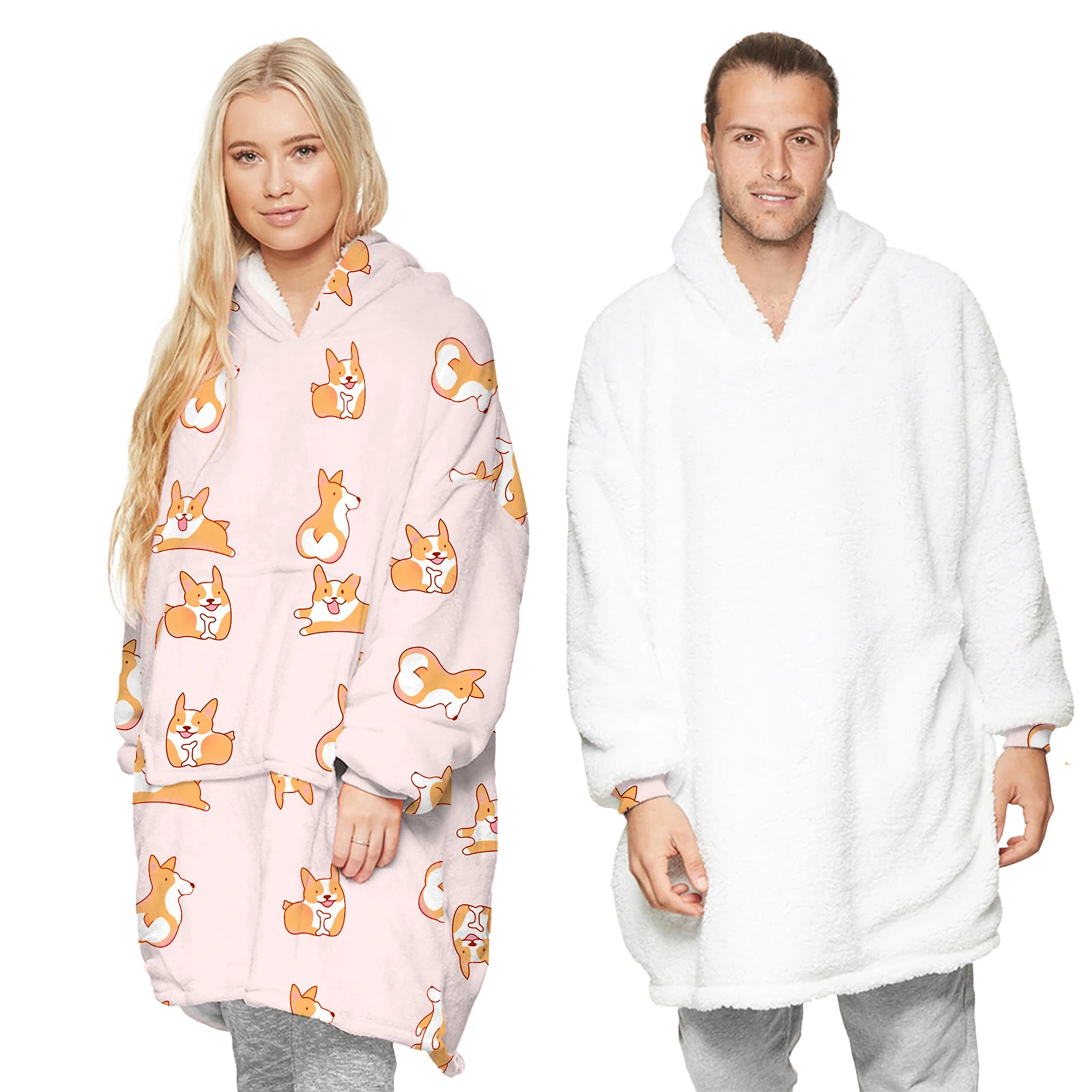 
Popular hot selling factory drop shipping oversize prints wearable sherpa hoodie blanket 