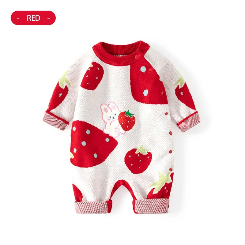 2024 Winter New Product Newborn Long sleeved One Shoulder Sweater Cartoon Boys and Girls 100% Pure Cotton Baby jumpsuit