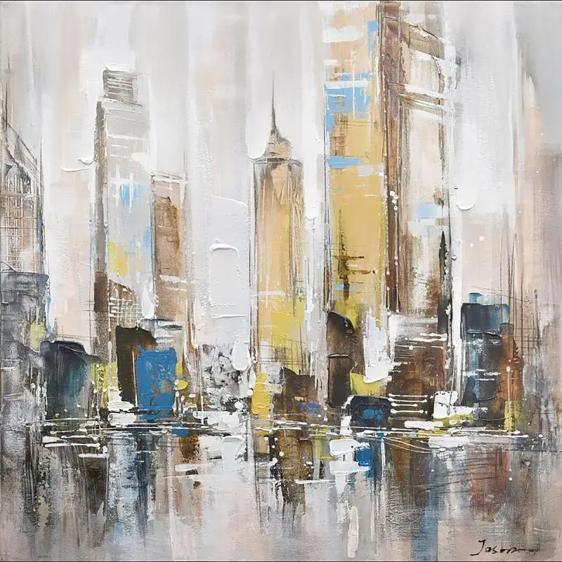 Modern Home Decoration Wall art Handpainted abstract textured painting street building canvas oil  factory custom