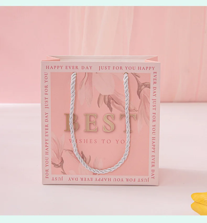 С наилучшими пожеланиями розовая бумага Ювелирные изделия Косметическая одежда обувь упаковка бумажный пакет подарок Шоппинг мешок с ручкой